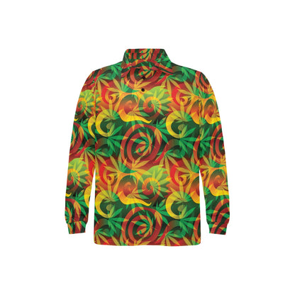 Rastafarian Pattern Print Design A01 Long Sleeve Polo Shirt For Men's