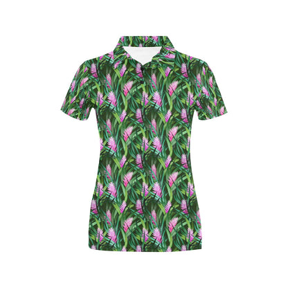 Tropical Folower Pink Heliconia Print Women's Polo Shirt