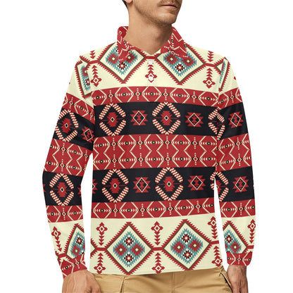 Navajo Pattern Print Design A05 Long Sleeve Polo Shirt For Men's