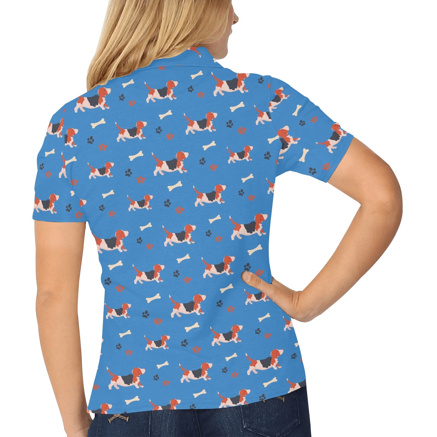 Basset Hound Pattern Print Design 02 Women's Polo Shirt