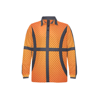 Basketball Texture Print Pattern Long Sleeve Polo Shirt For Men's