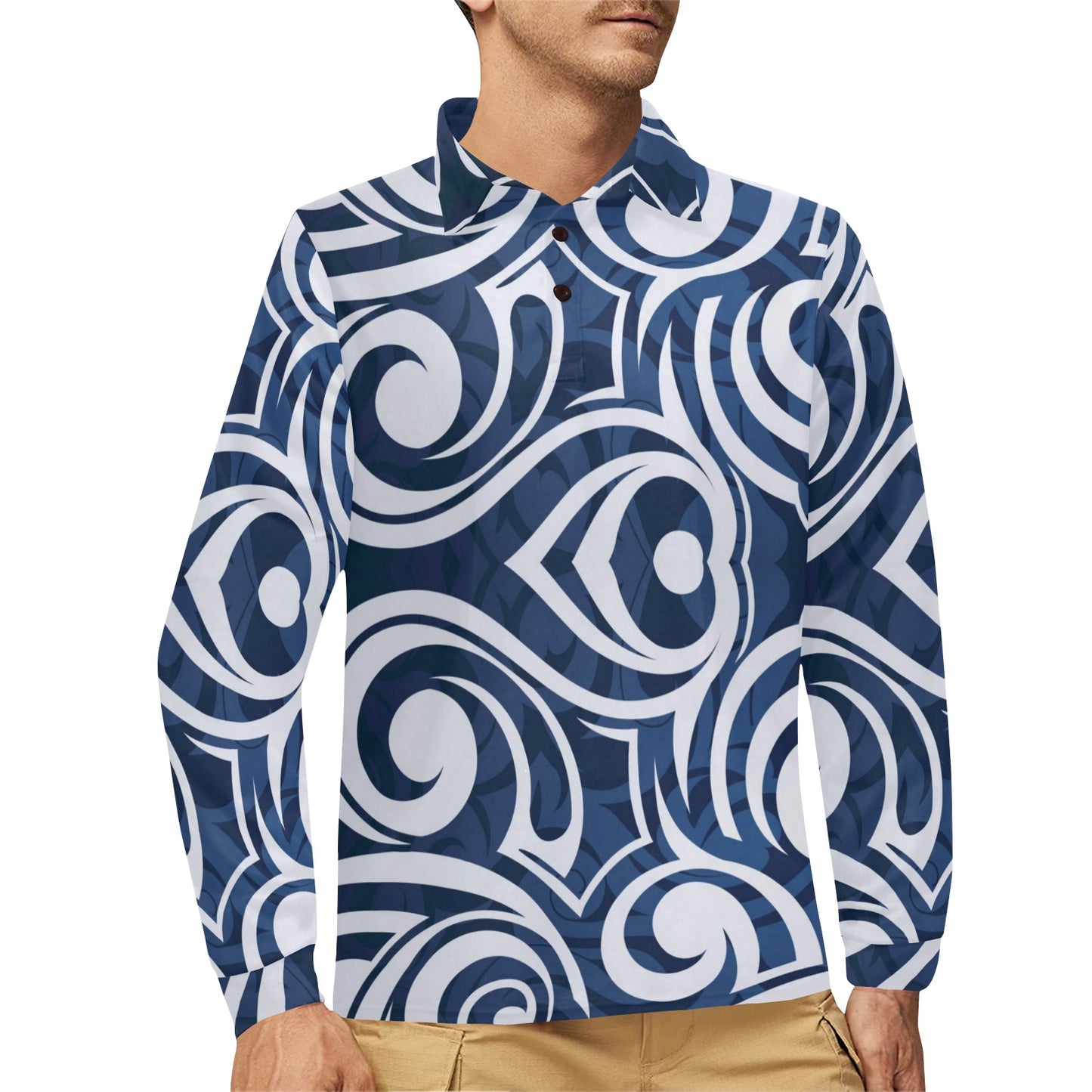 Maori Pattern Print Design 01 Long Sleeve Polo Shirt For Men's