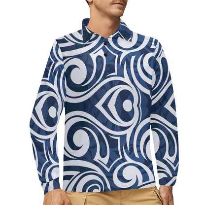 Maori Pattern Print Design 01 Long Sleeve Polo Shirt For Men's