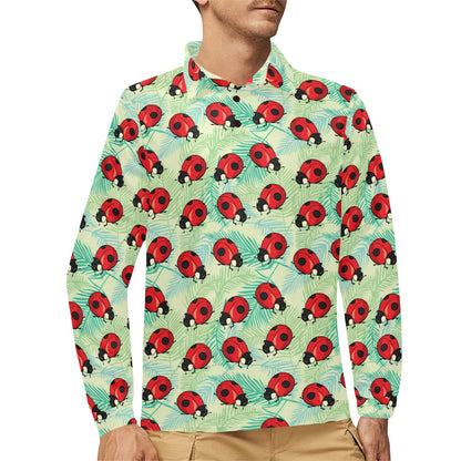 Ladybug Cute Print Pattern Long Sleeve Polo Shirt For Men's