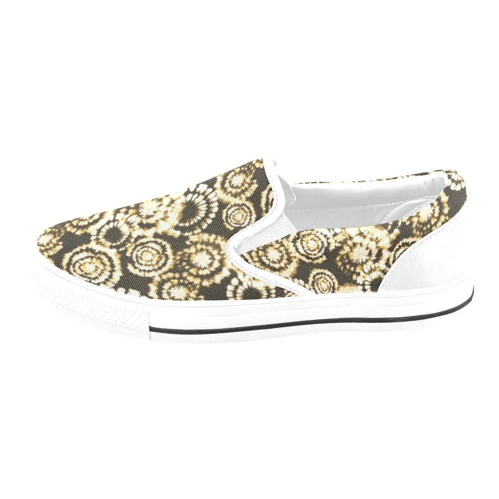 Tie Dye Print Design LKS307 White Slip Ons Canvas Women's Shoes