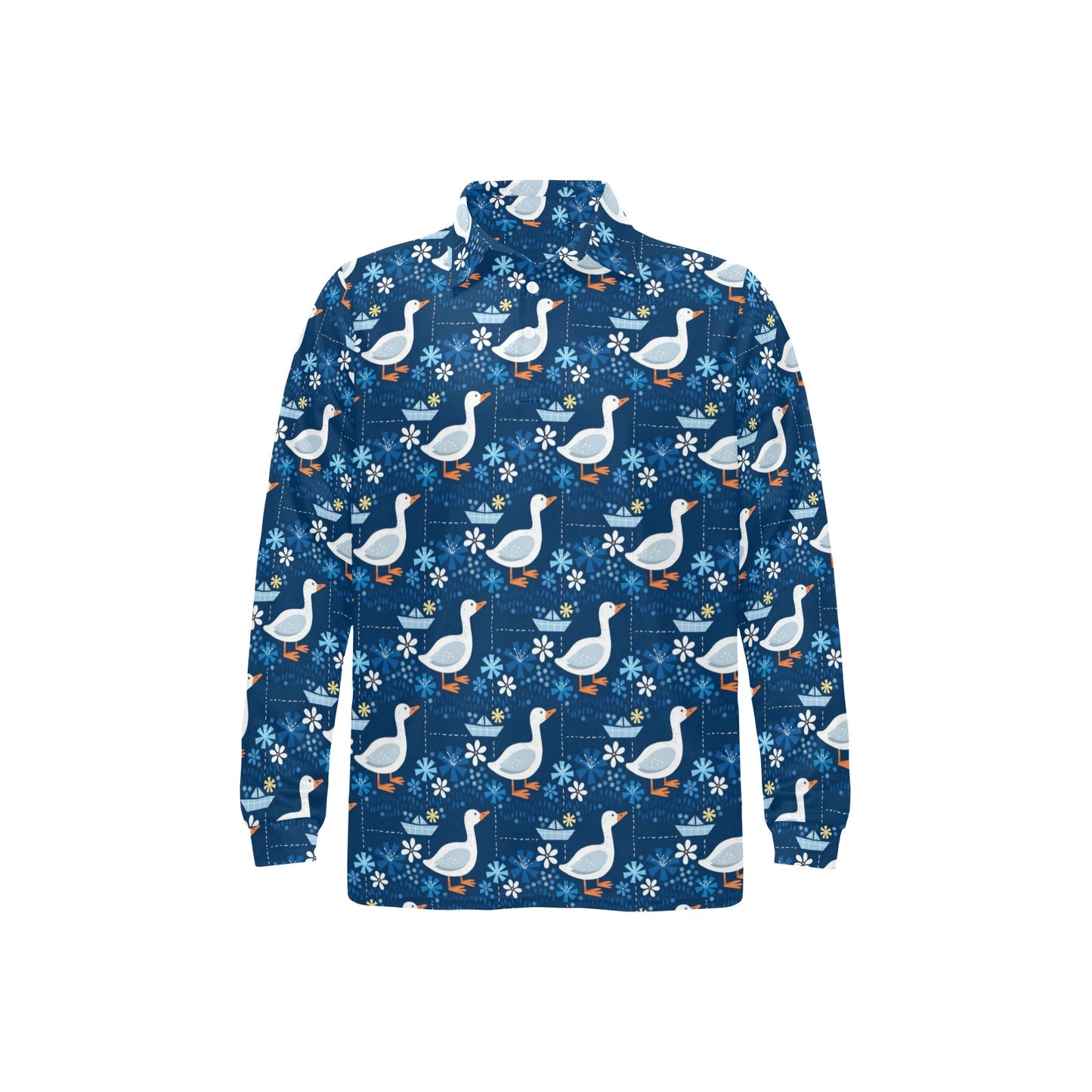 Goose Print Design LKS405 Long Sleeve Polo Shirt For Men's