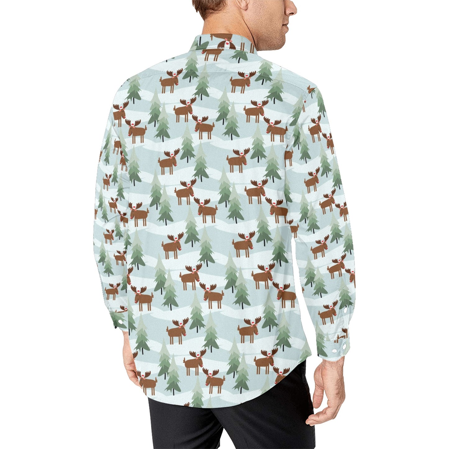 Moose Print Design LKS402 Men's Long Sleeve Dress Shirt