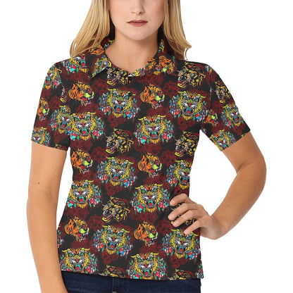 Tattoo Tiger Colorful Design Women's Polo Shirt