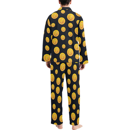 Bitcoin Pattern Print Design DO04 Men's Long Pajama Set