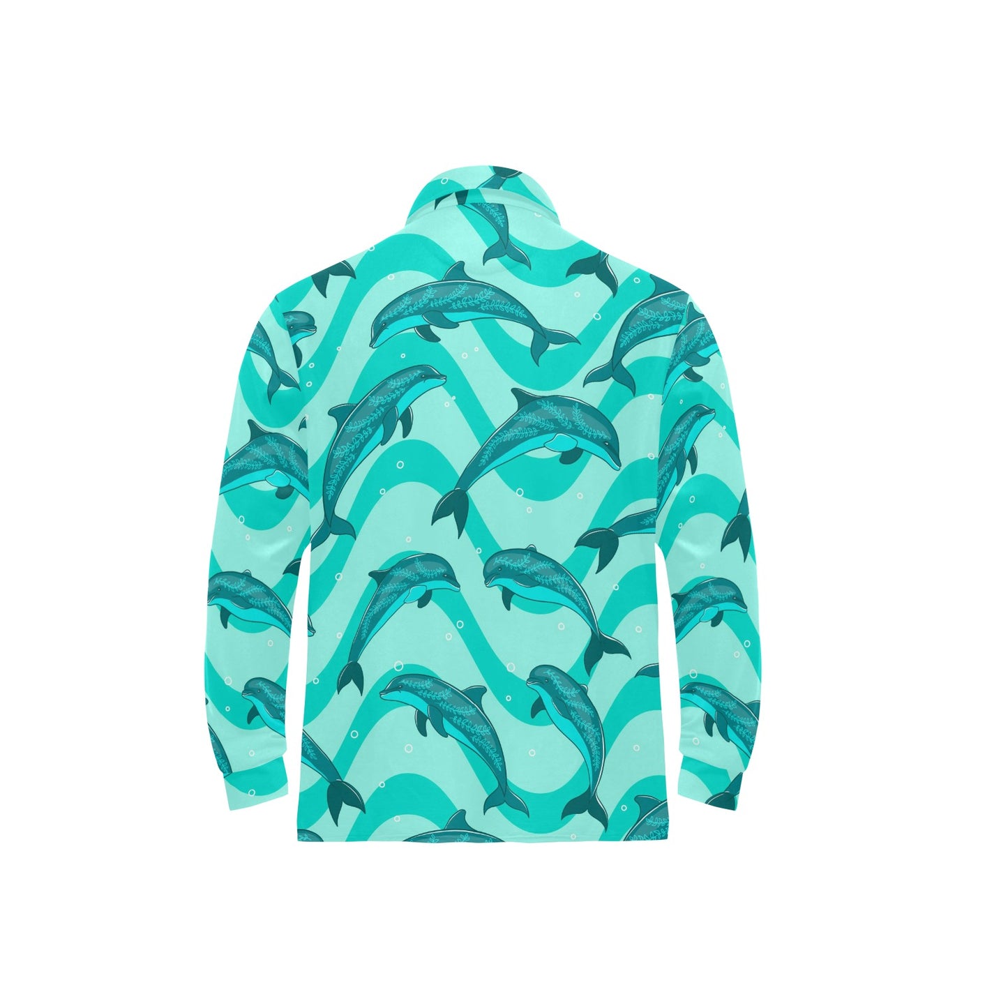 Dolphin Wave Print Long Sleeve Polo Shirt For Men's
