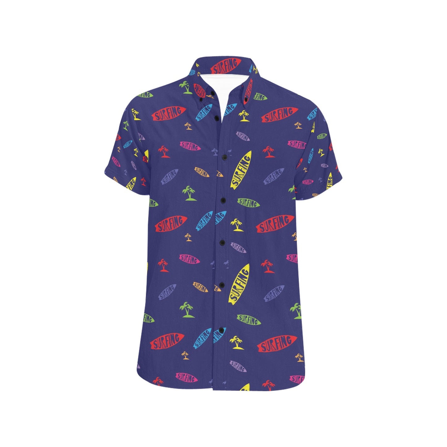 Surfboard Print Design LKS305 Men Short Sleeve Button Up Shirt