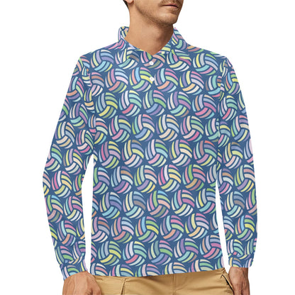 Volleyball Print Design LKS301 Long Sleeve Polo Shirt For Men's