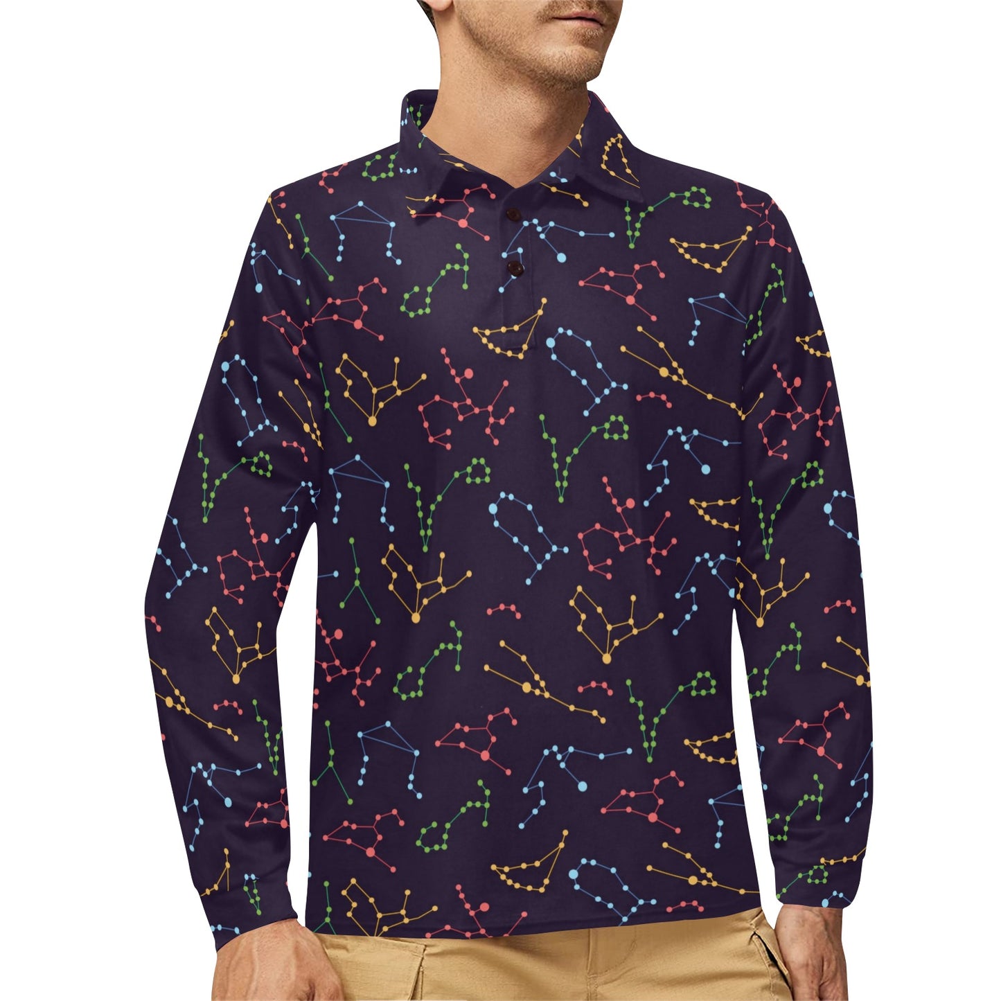 Zodiac Print Design LKS301 Long Sleeve Polo Shirt For Men's