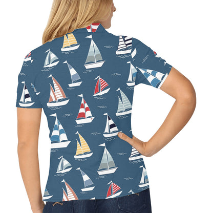 Sailing Ships Pattern Print Design A04 Women's Polo Shirt