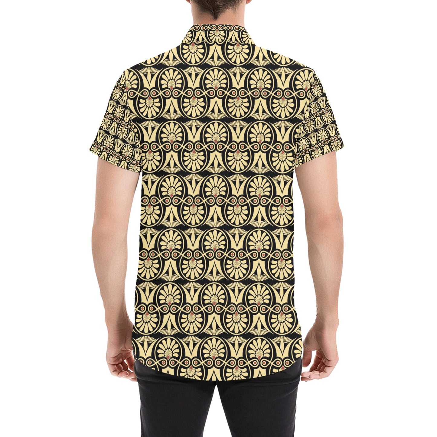 Ancient Greek Print Design LKS3014 Men Short Sleeve Button Up Shirt
