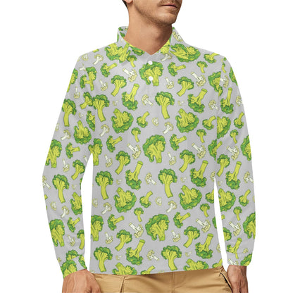 Broccoli Pattern Print Design 03 Long Sleeve Polo Shirt For Men's