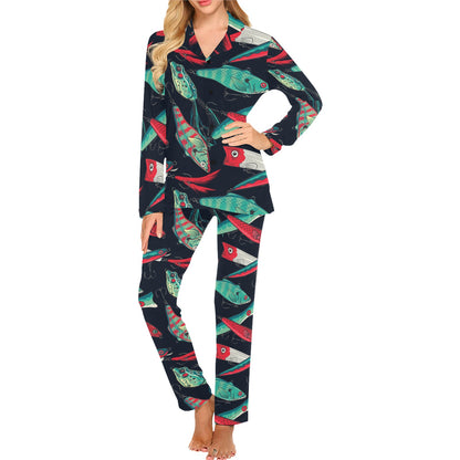 Fishing Bait Pattern Women's Long Pajama Set