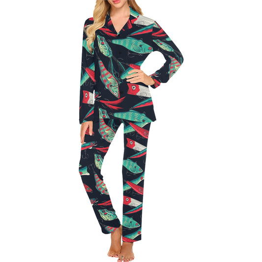 Fishing Bait Pattern Women's Long Pajama Set