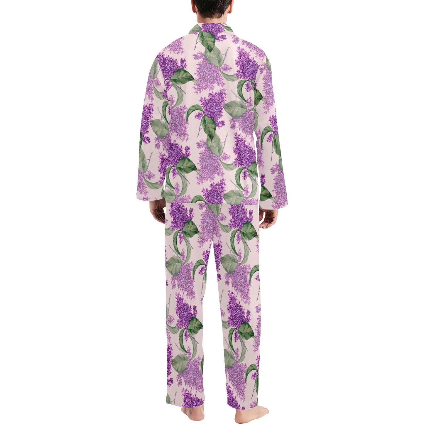 Lilac Pattern Print Design LI02 Men's Long Pajama Set