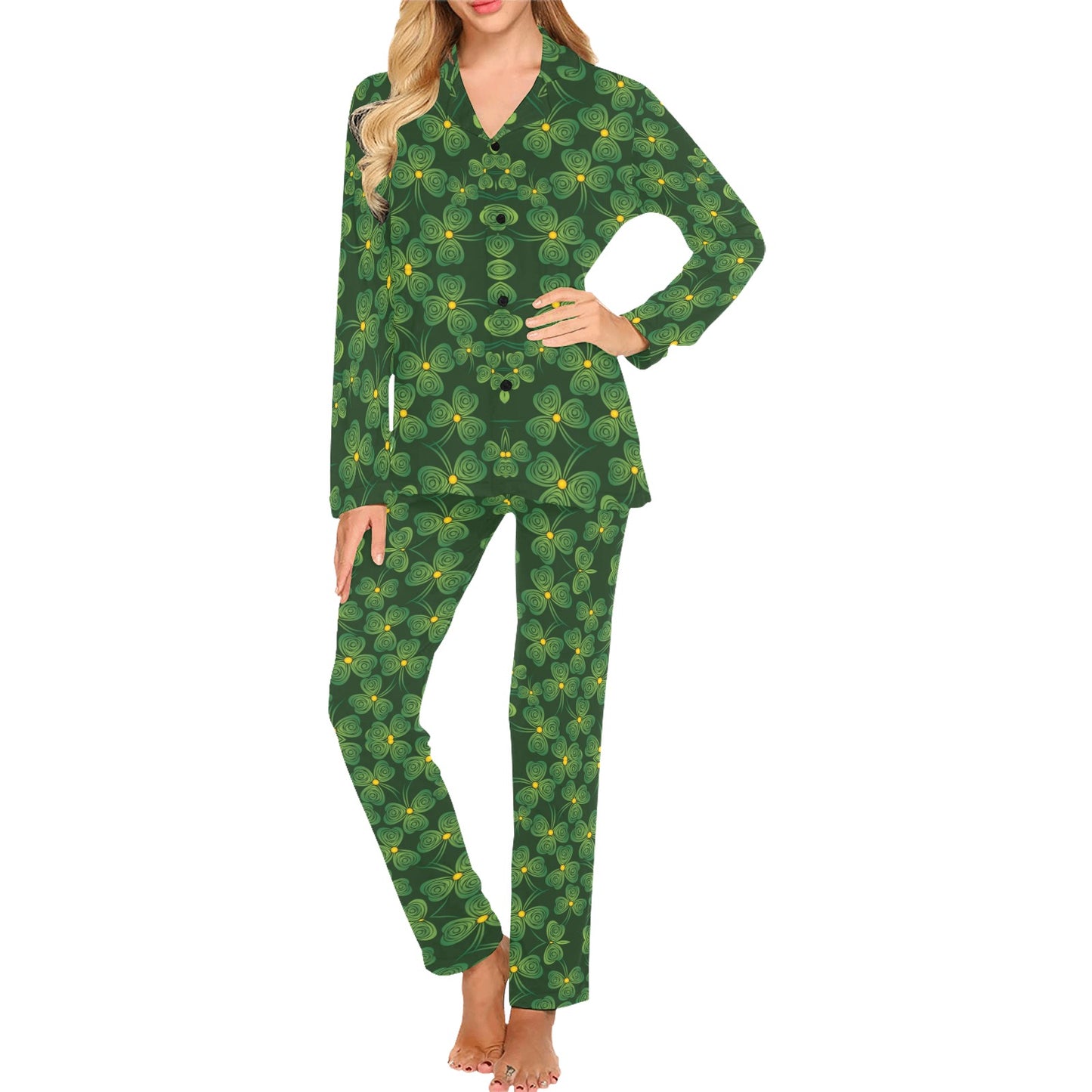 Shamrock Pattern Women's Long Pajama Set
