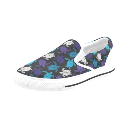 Sea Turtle Print Design LKS306 White Slip Ons Canvas Women's Shoes