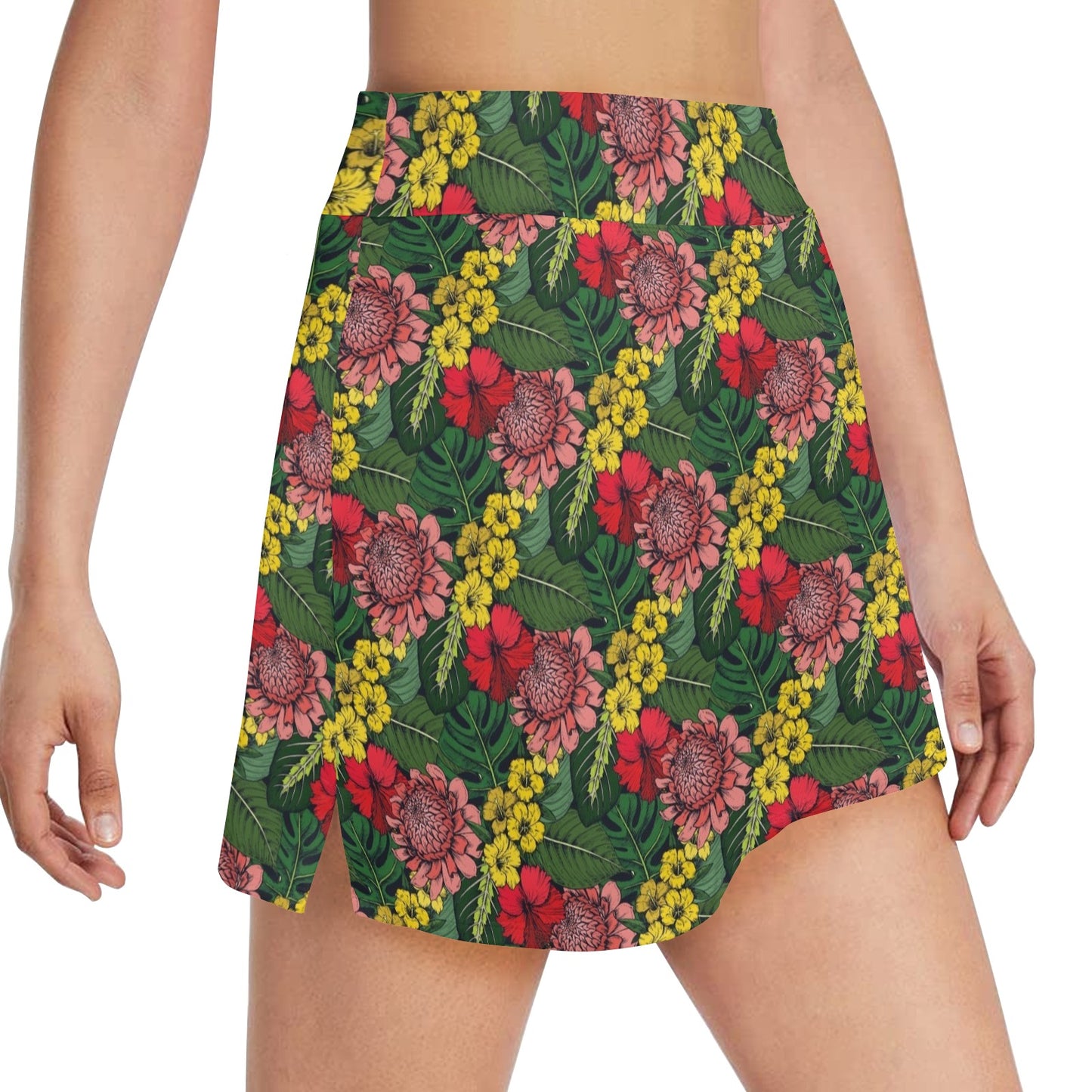Summer Floral Print Design LKS305 17" Golf & Pickleball Skort with Pockets