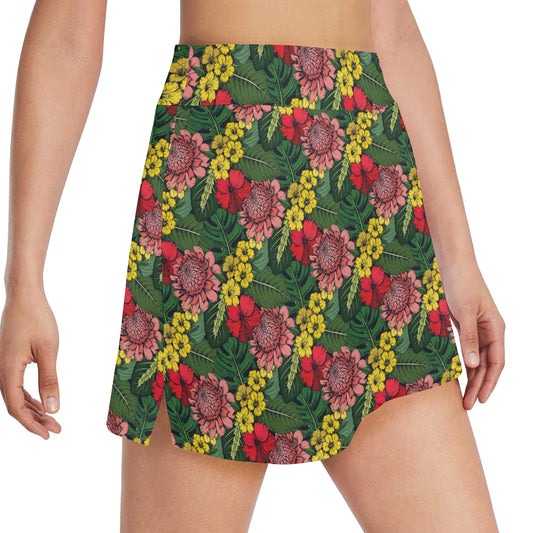 Summer Floral Print Design LKS305 17" Golf & Pickleball Skort with Pockets