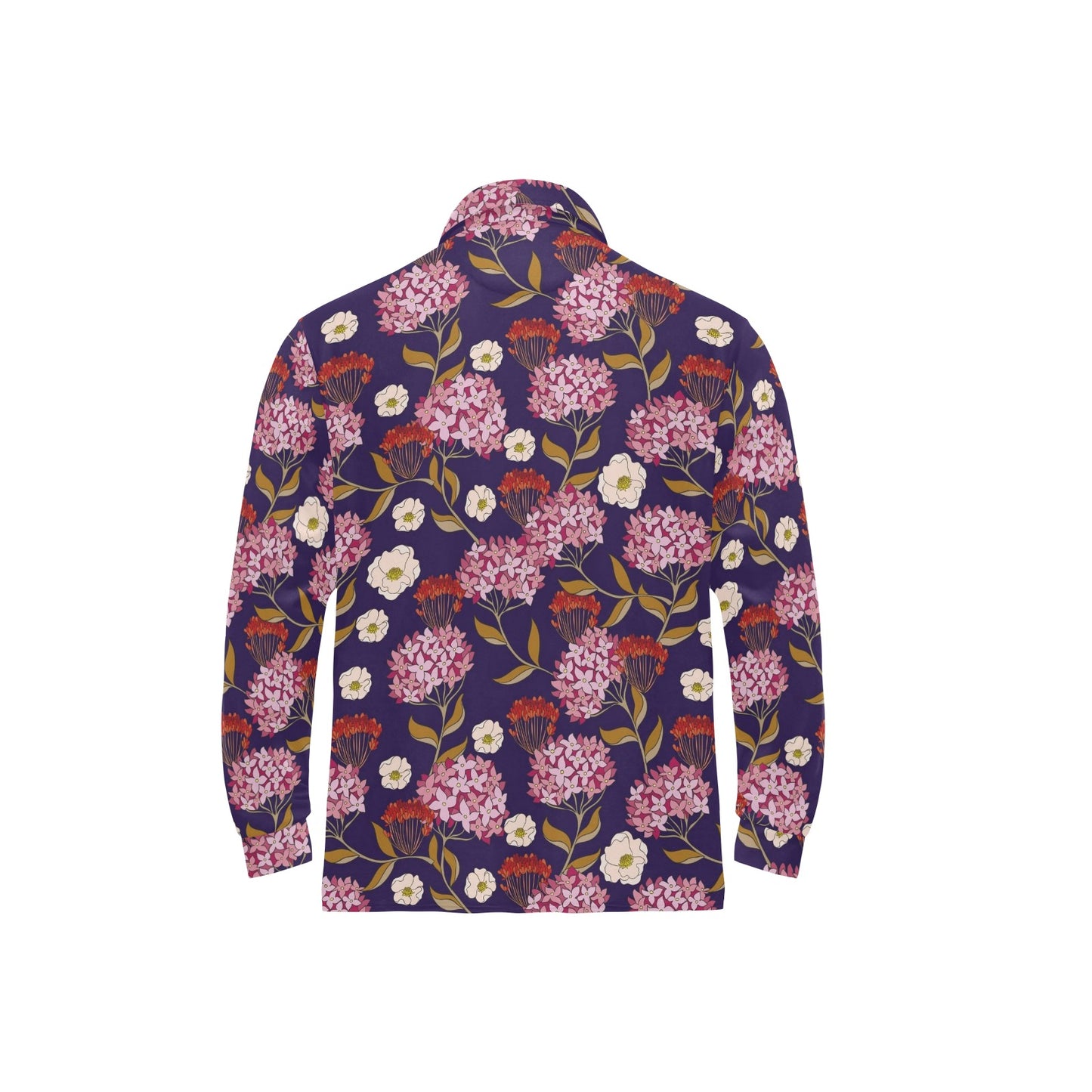 Hydrangea Pattern Print Design HD010 Long Sleeve Polo Shirt For Men's