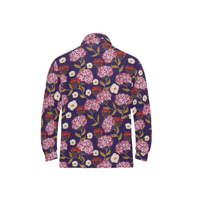 Hydrangea Pattern Print Design HD010 Long Sleeve Polo Shirt For Men's