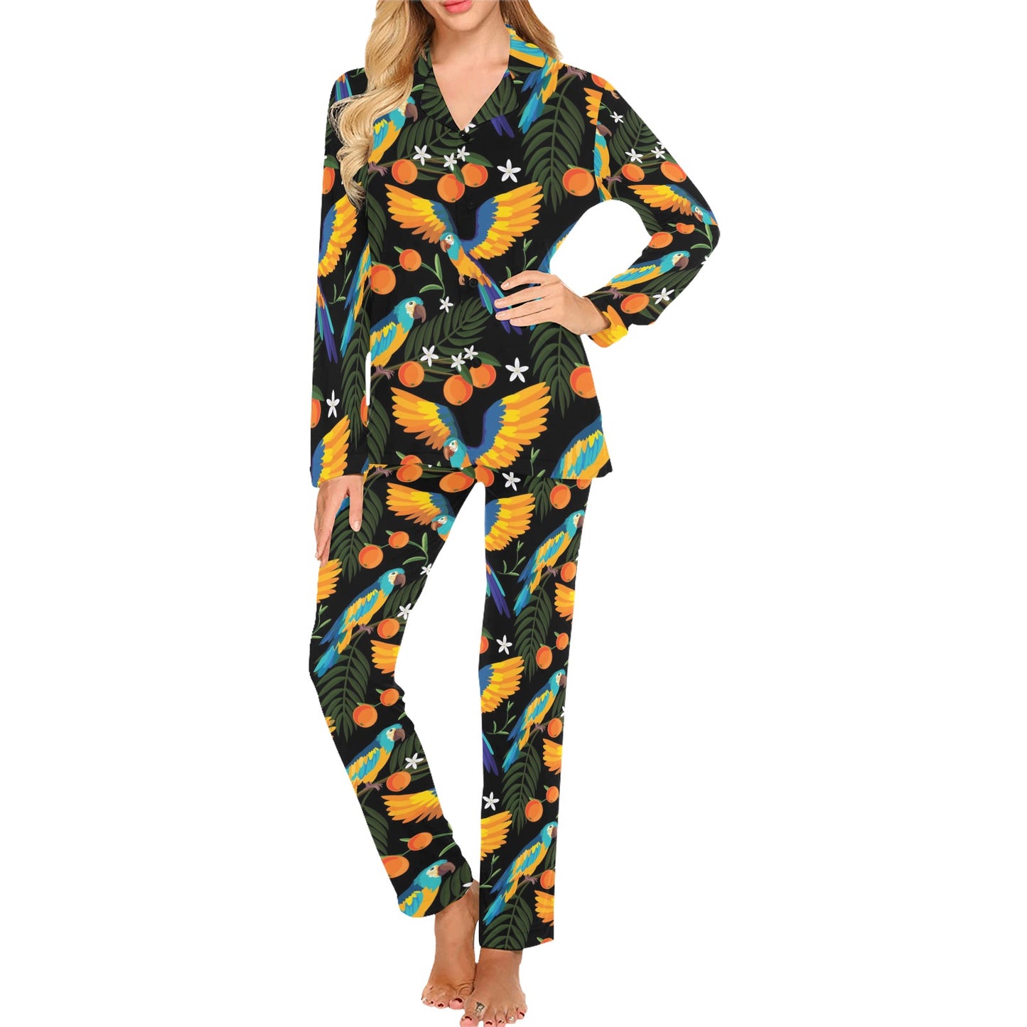 Macaw Pattern Print Design 03 Women's Long Pajama Set