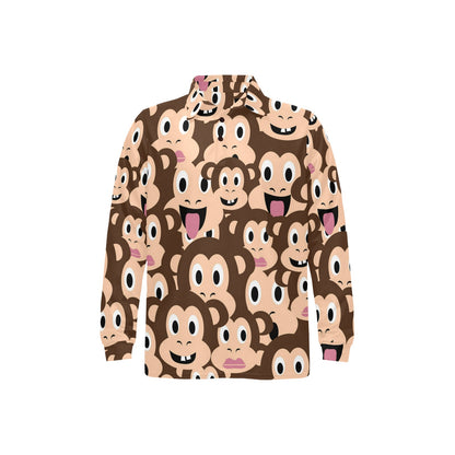 Emoji Monkey Print Pattern Long Sleeve Polo Shirt For Men's