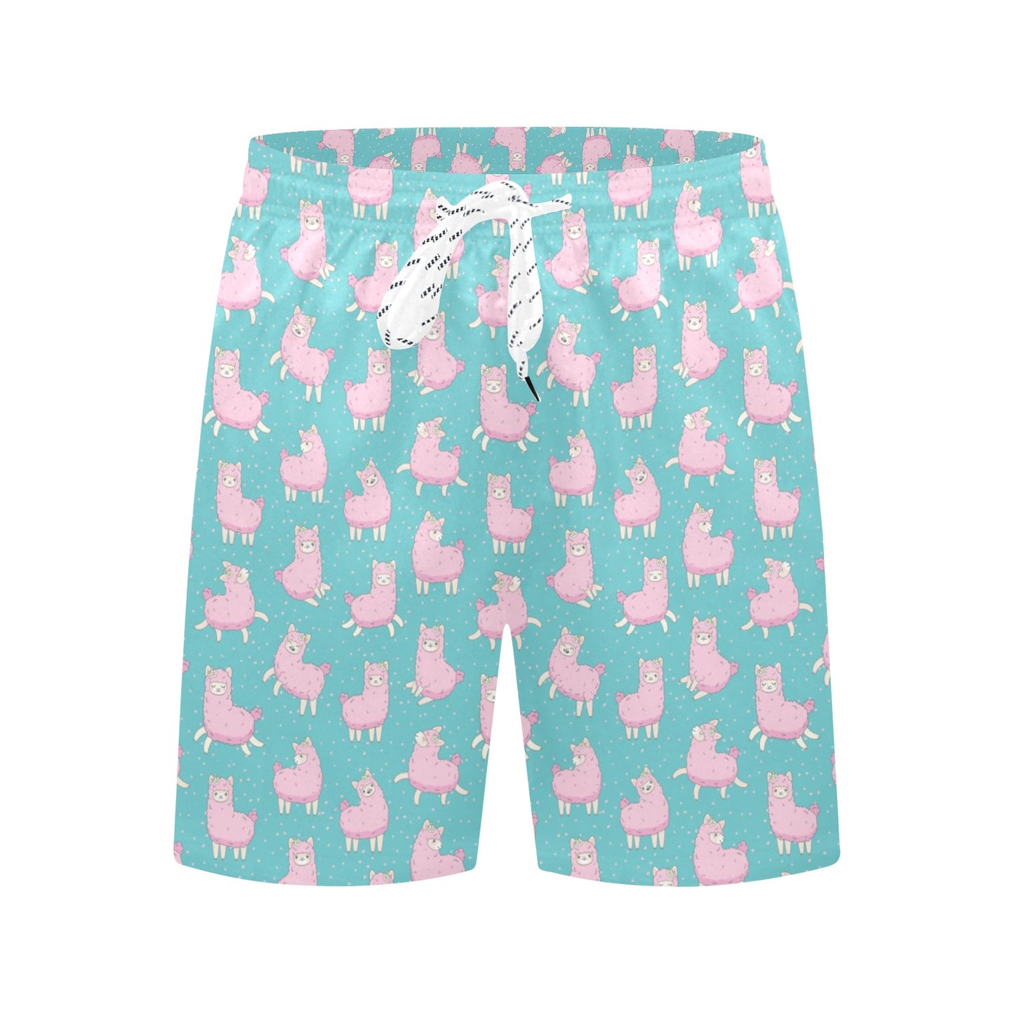 Alpaca Cartoon Design Themed Print Men's Swim Trunks Beach Shorts