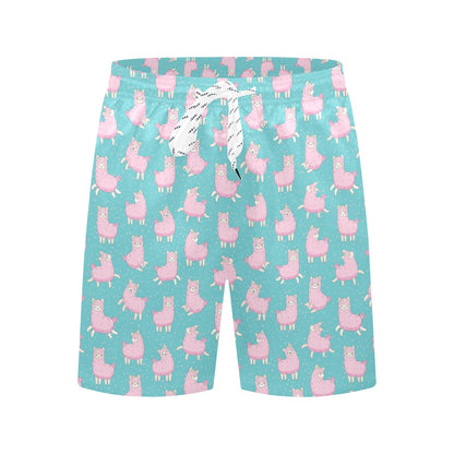 Alpaca Cartoon Design Themed Print Men's Swim Trunks Beach Shorts