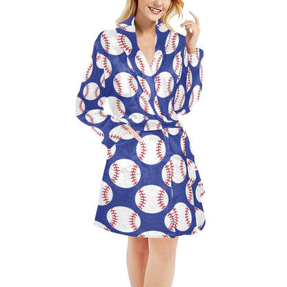 Baseball Blue Background Women's Fleece Robe