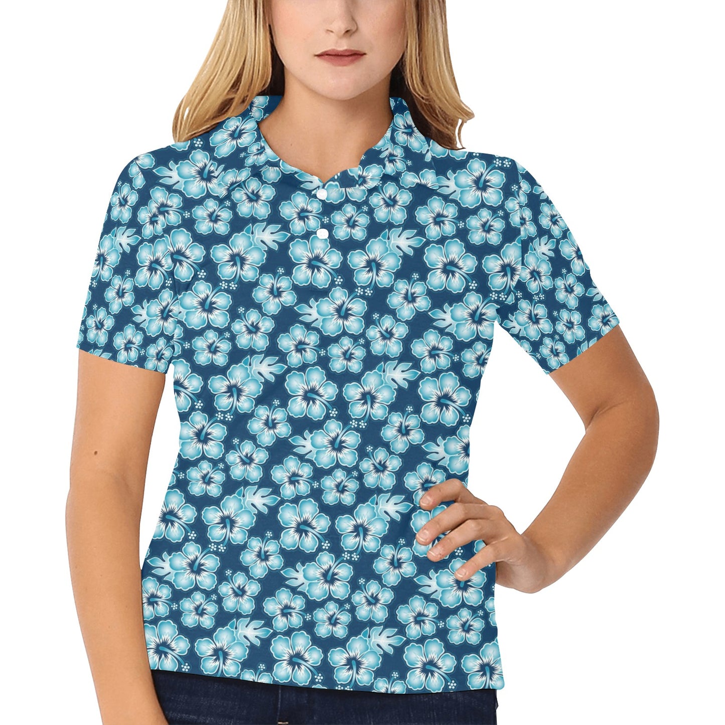 Hibiscus Flower Hawaiian Themed Women's Polo Shirt