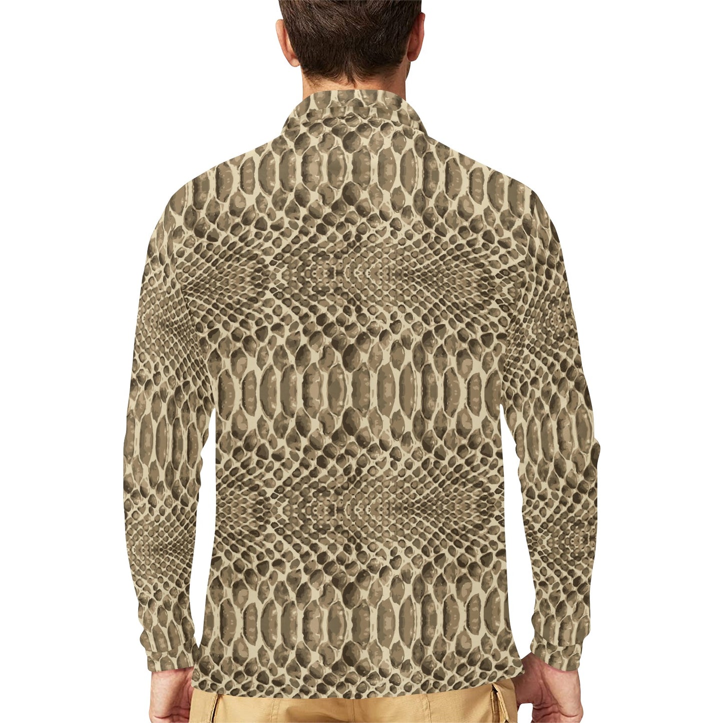 Python Pattern Print Design A02 Long Sleeve Polo Shirt For Men's