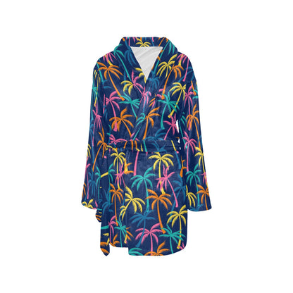 Palm Tree Pattern Print Design PT013 Women's Fleece Robe