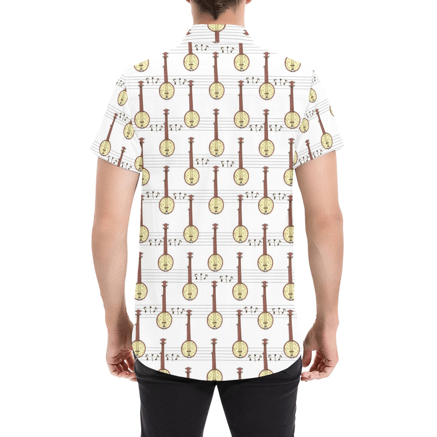 Banjo Print Design LKS402 Men Short Sleeve Button Up Shirt