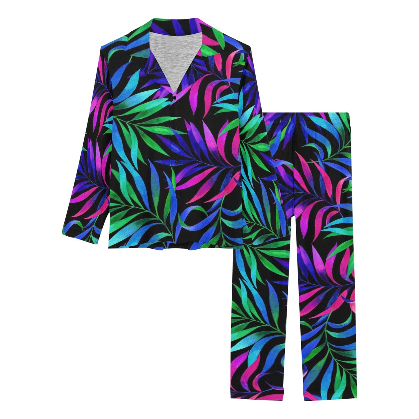Tropical Flower Pattern Print Design TF010 Women's Long Pajama Set