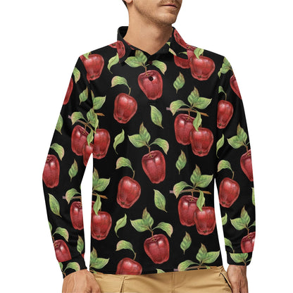 Apple Pattern Print Design AP011 Long Sleeve Polo Shirt For Men's
