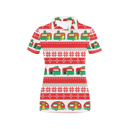 Camper Camping Ugly Christmas Design Print Women's Polo Shirt