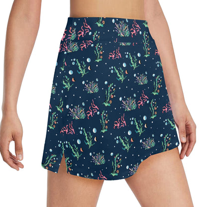Seaweed Print Design LKS306 17" Golf & Pickleball Skort with Pockets