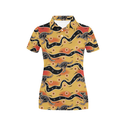Kangaroos Aboriginal Pattern Print Design 06 Women's Polo Shirt