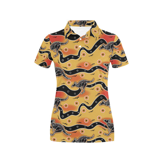 Kangaroos Aboriginal Pattern Print Design 06 Women's Polo Shirt