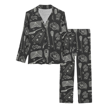 Lacrosse Pattern Print Design 01 Women's Long Pajama Set