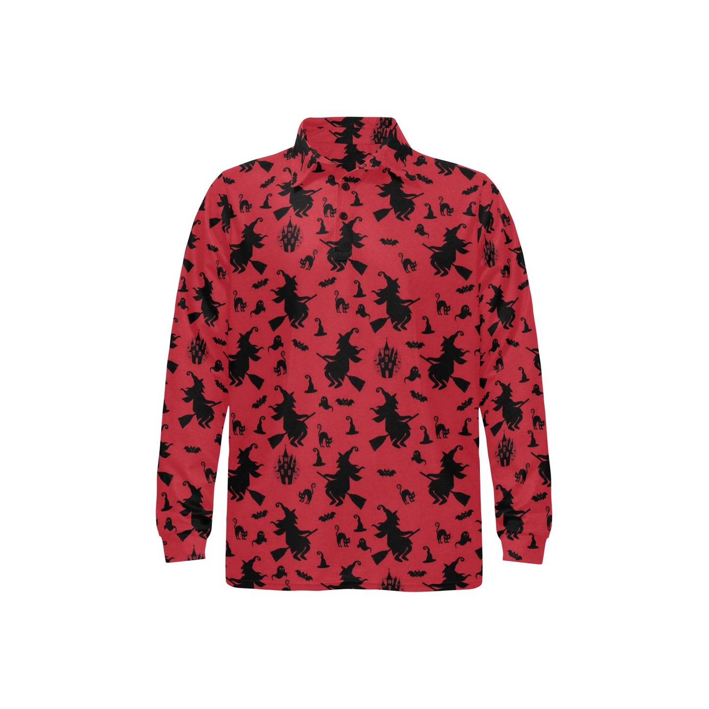 Witch Print Design LKS303 Long Sleeve Polo Shirt For Men's