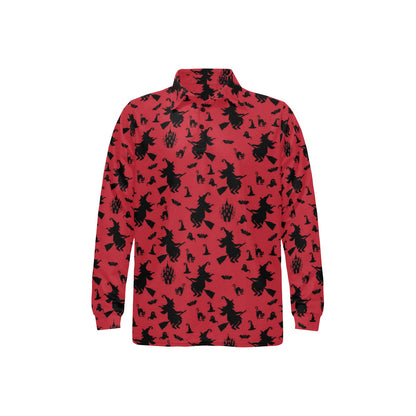 Witch Print Design LKS303 Long Sleeve Polo Shirt For Men's