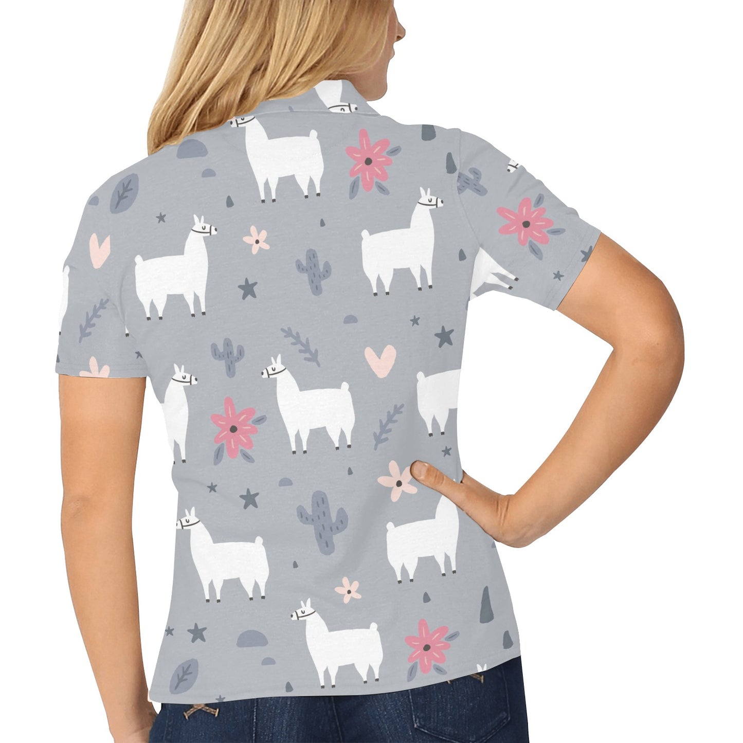 Llama Pattern Print Design 010 Women's Polo Shirt