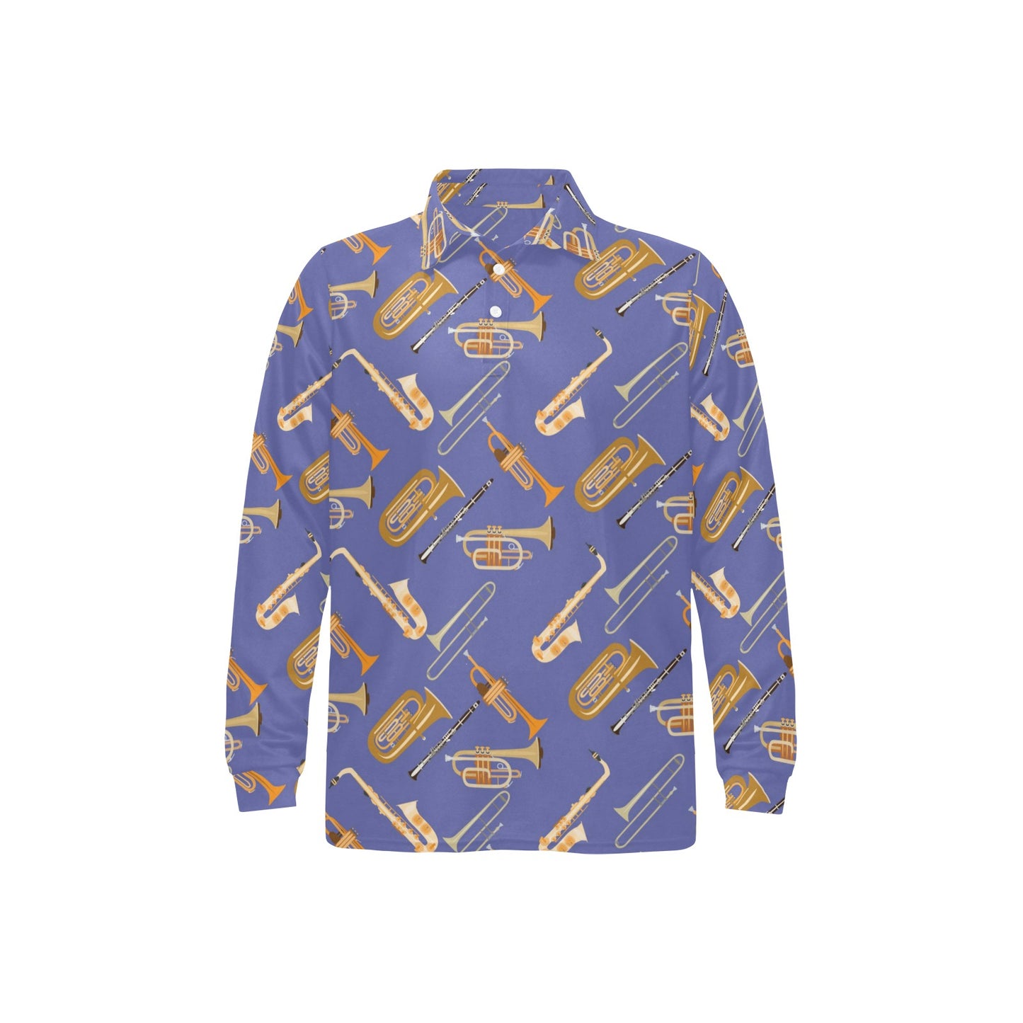 Trombone Pattern Print Design 02 Long Sleeve Polo Shirt For Men's