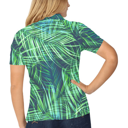 Palm Leaves Pattern Print Design PL02 Women's Polo Shirt